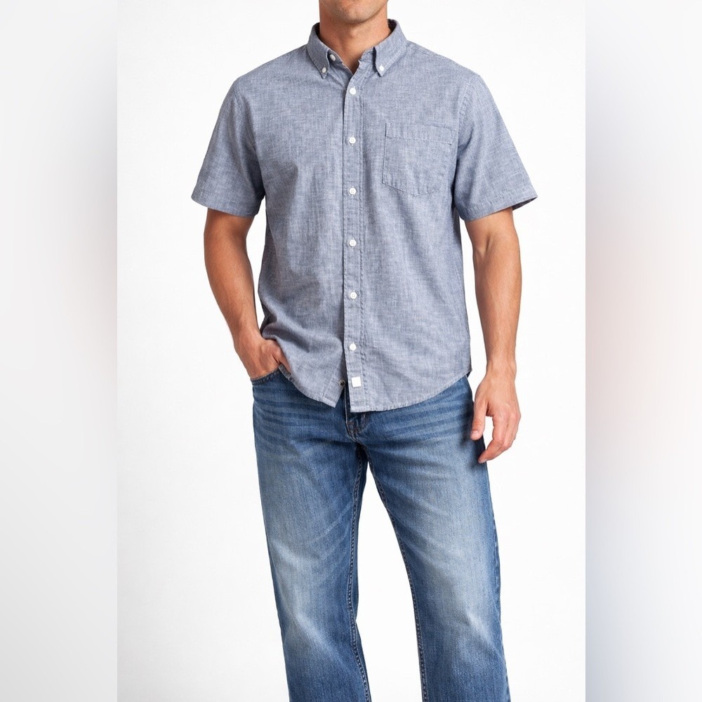 Chaps Coastland Wash Mens XL Light Blue Linen Blend Short Sleeve Button Down